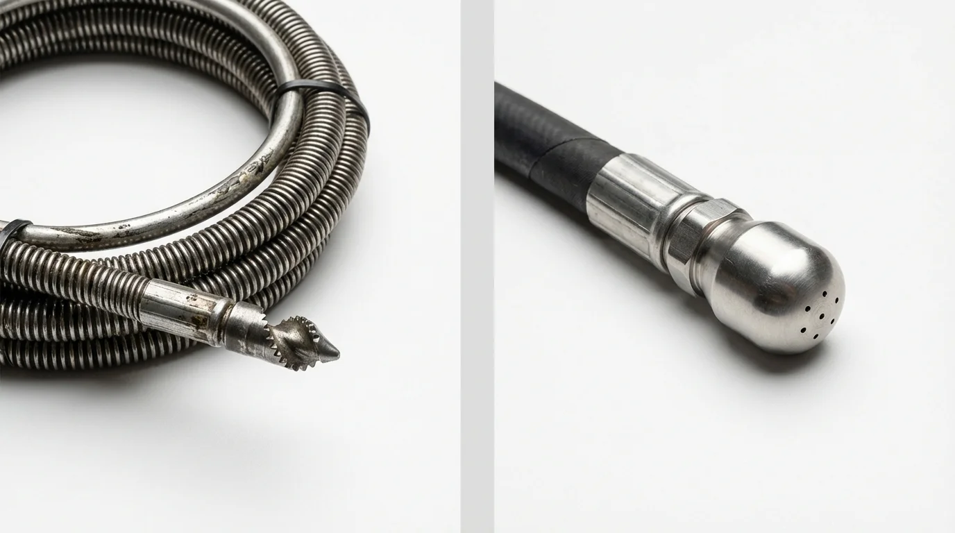 Drain snake cable and hydro jetting nozzle used for drain cleaning in Round Lake, IL