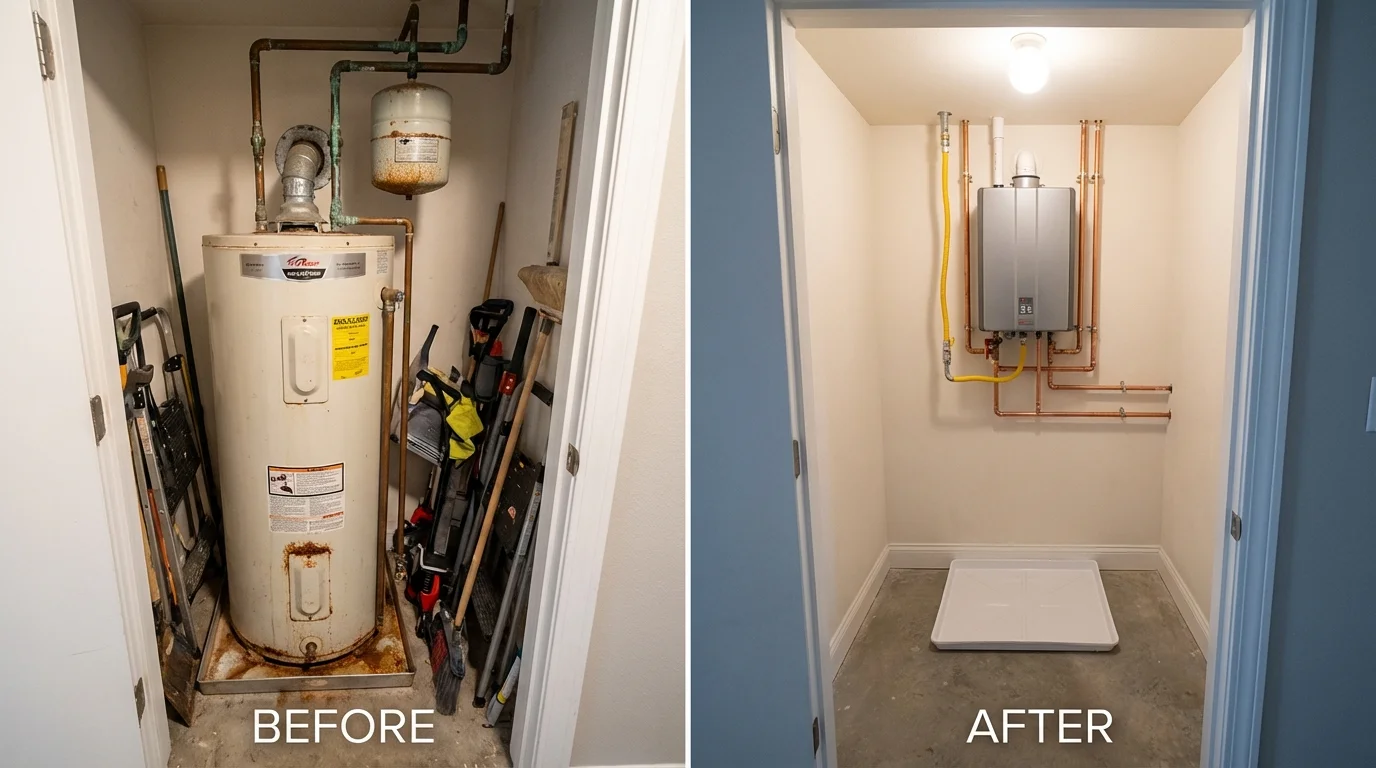 Tank water heater versus wall-mounted tankless unit comparison for Round Lake, IL homeowners